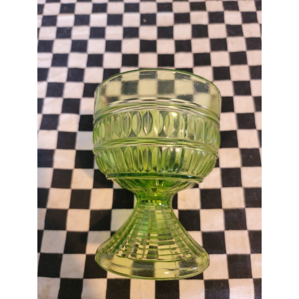 Vintage Green Depression Glass Pedestal Bowl / Compote